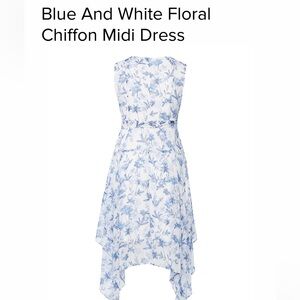 CALVIN KLEIN Blue And White Floral
Chiffon Midi Dress!
